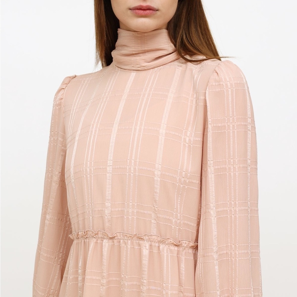 See By Chloè Georgette Check Ascot Tie Ruffle Flouncy Dress Smoky Pink - Picture 9 of 14